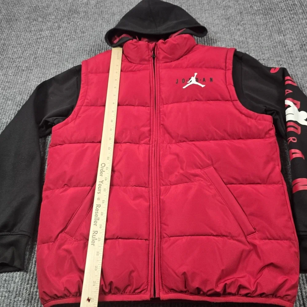Nike Air Jordan‎ Jacket Boys XL Red Black Twofer Puffer Hooded Full Zip Logo